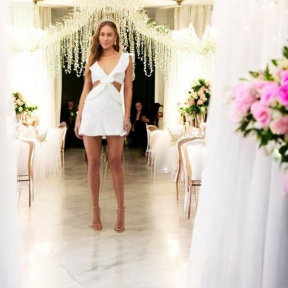 Show Me Your MuMu White Sequin Mini Dress L NWT - Picture 2 of 9